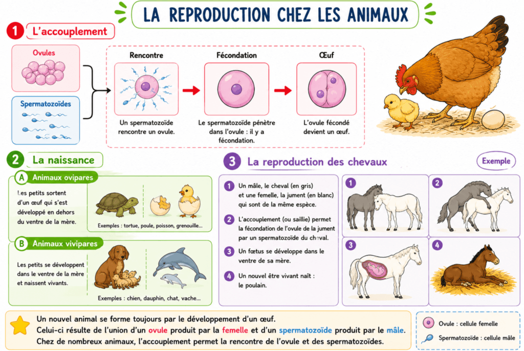 Document classe reproduction des animaux CM1 CM2 — ovipares vivipares exemples cycle de vie
