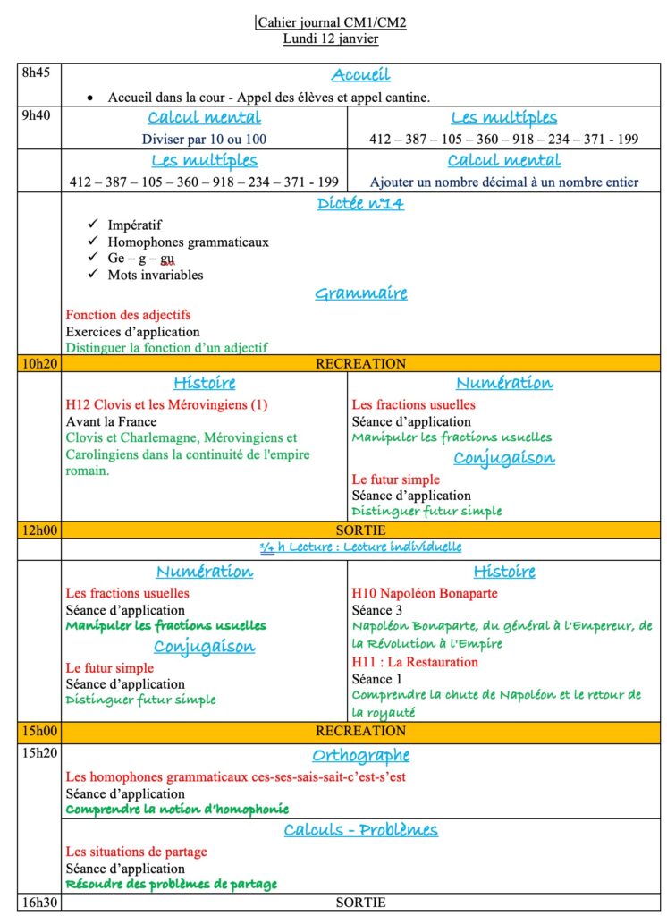 Lundi 12 janvier : progression CM1 CM2 Semaine 16