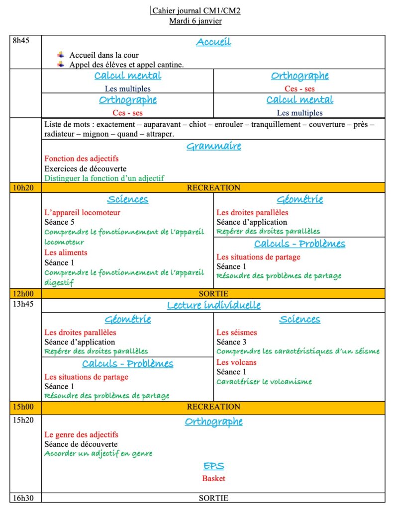 Mardi 6 janvier : progression CM1 CM2 Semaine 15