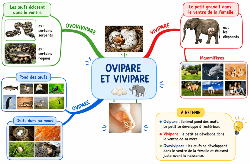 La reproduction des animaux CM1 CM2 — carte mentale ovipares vivipares fécondation accouplement