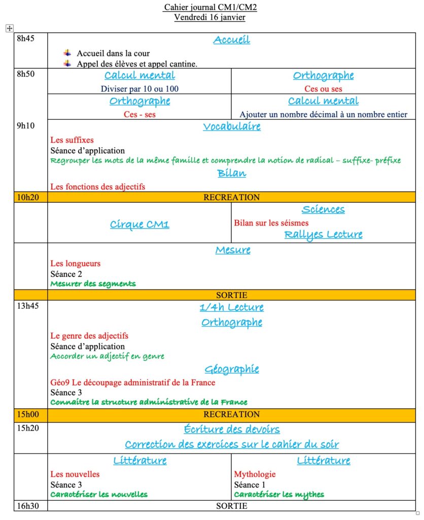 Vendredi 16 janvier : progression CM1 CM2 Semaine 16