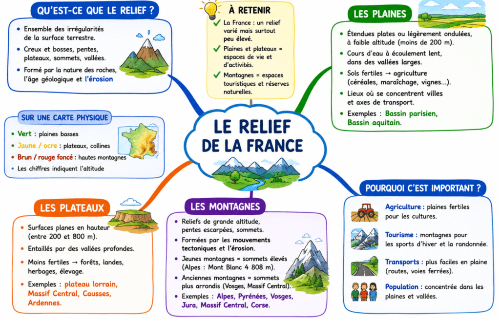 Relief de la France CM1 CM2 : Carte mentale