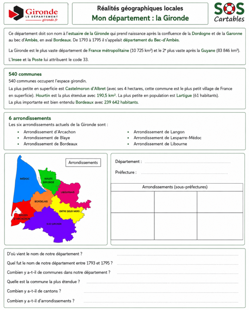 Carte et informations sur le département de la Gironde