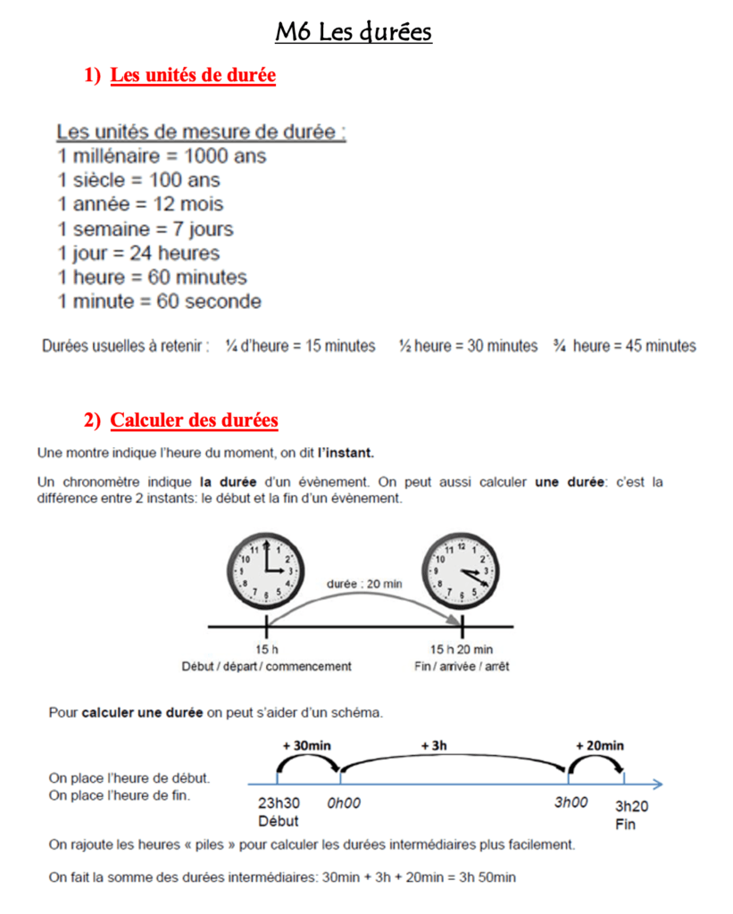 Les durées cm1 cm2,lire l'heure,calculer une durée,le temps