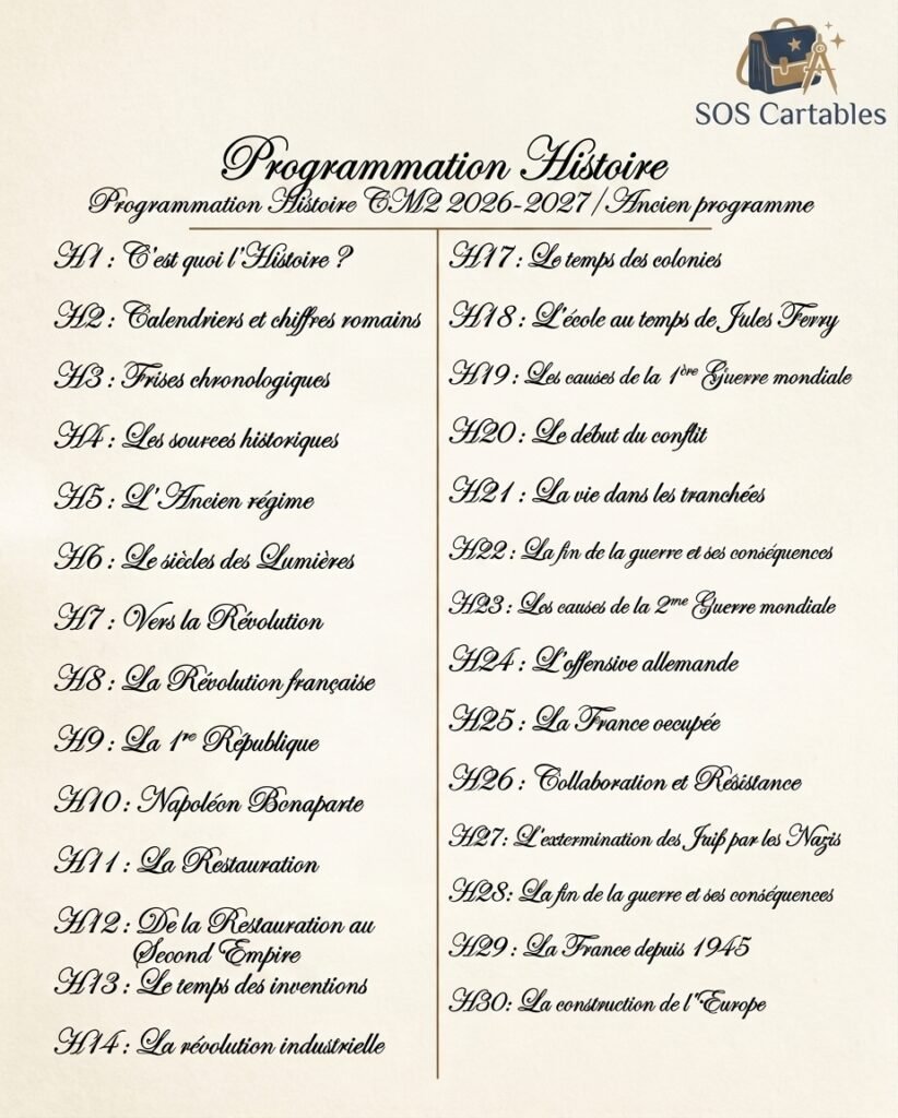 Programmation Histoire CM2