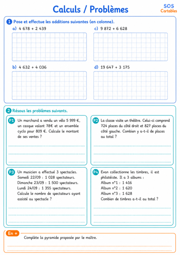 calculs et des problèmes additifs : Série 1