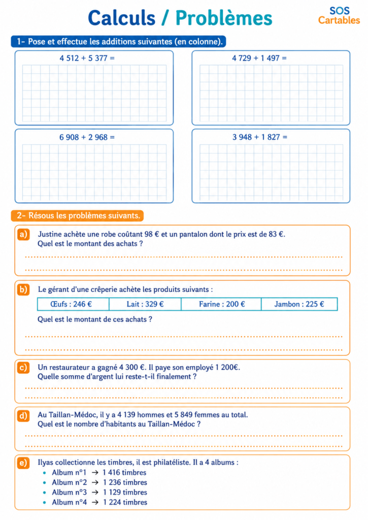 calculs et des problèmes additifs : Série 2