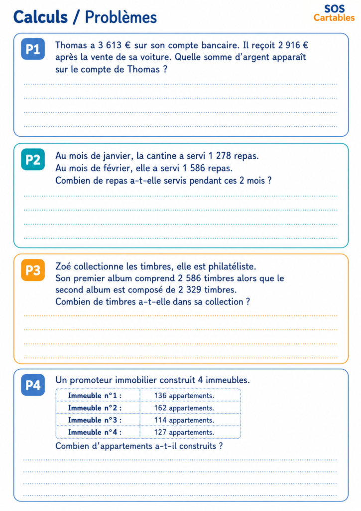 calculs et des problèmes additifs : Série 2