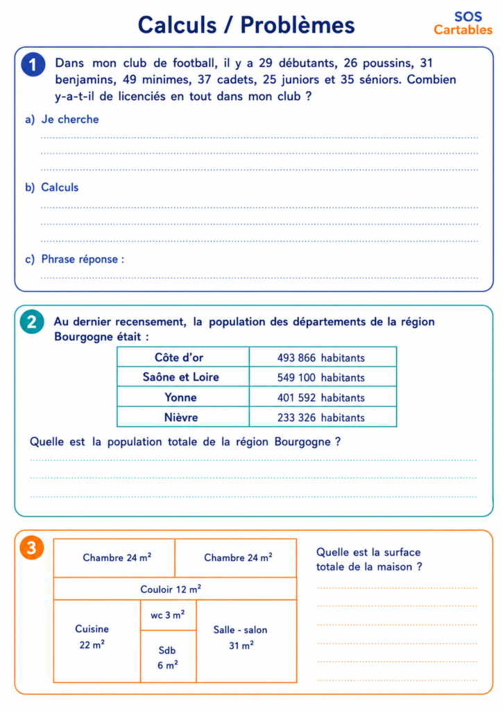 calculs et des problèmes additifs : Série 2