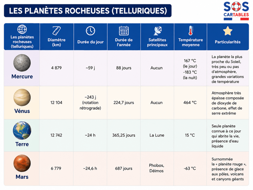 Les planètes rocheuses CM1 CM2 : leçon complète et essentielle sur Mercure, Vénus, la Terre et Mars 2 les planètes rocheuses