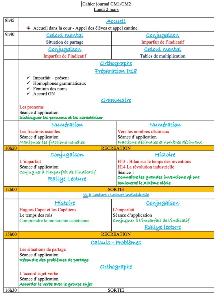 Lundi 2 mars : progression CM1 CM2 Semaine 21