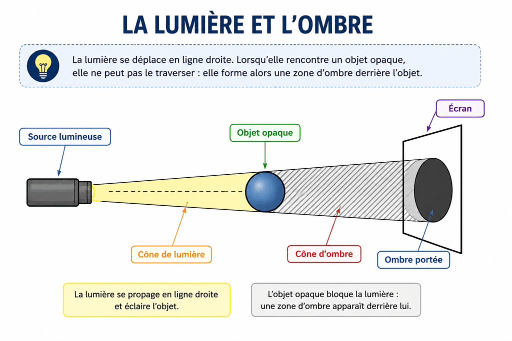 ombre et lumière cm1 cm2,source lumineuse,objet opaque