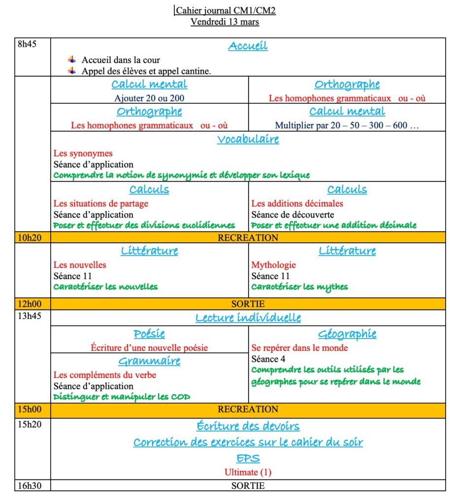 Vendredi 13 mars : progression CM1 CM2 Semaine 22