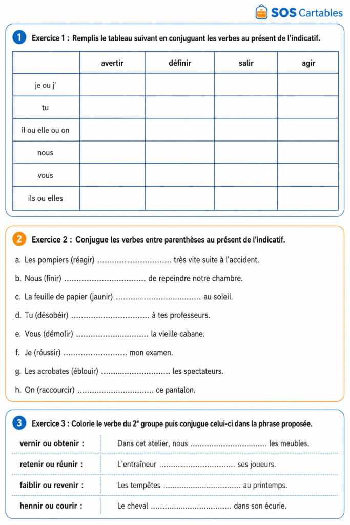 Présent des verbes en -ir : Série 1