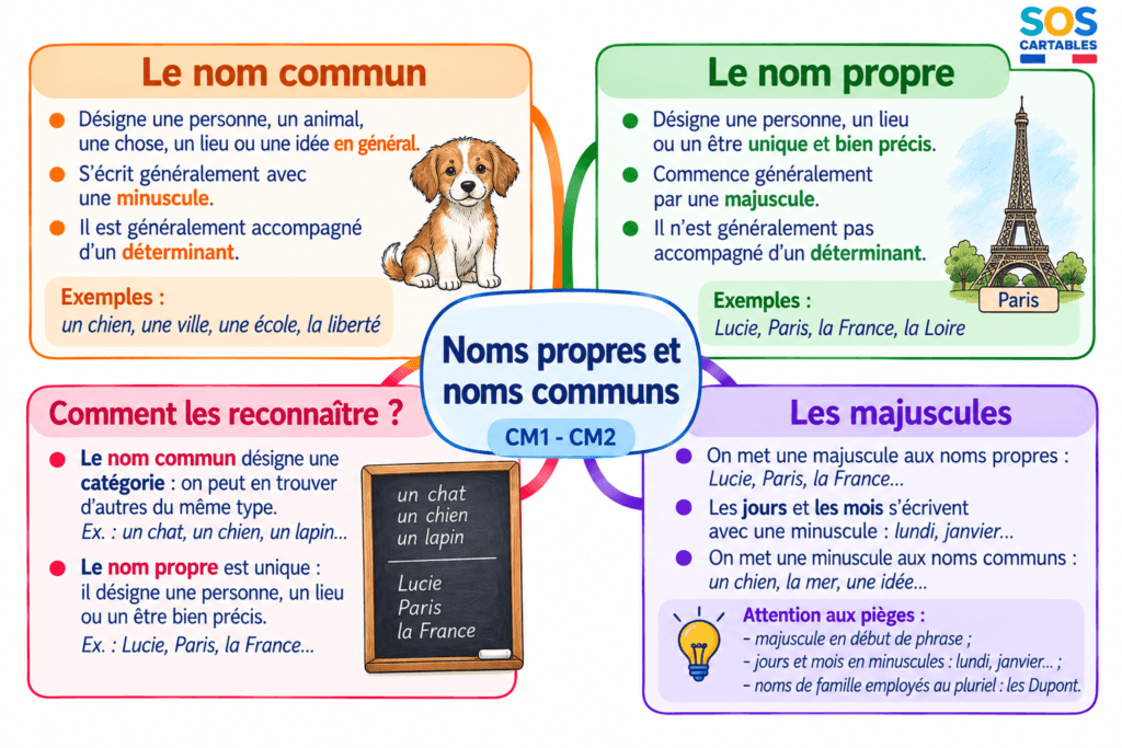 Leçon noms propres et noms communs CM1 CM2 : règles et exemples gratuits 3 Carte mentale noms propres et noms communs CM1 CM2