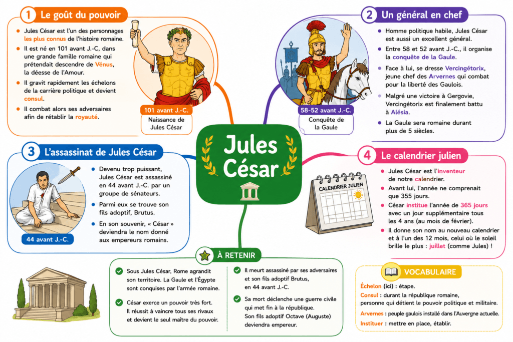 L'Empire romain : Jules César et la romanisation de la Gaule 3 Jules César Empire romain CM1 - général romain conquête Gaule Antiquité cycle 3