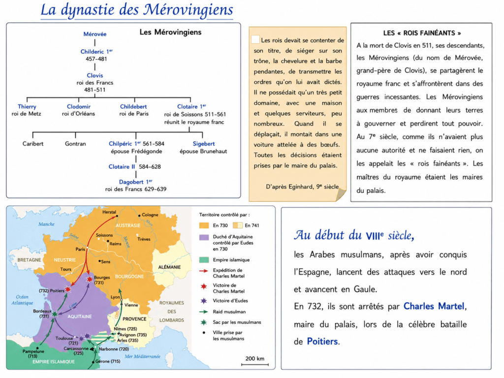 Clovis et les Mérovingiens : leçon complète sur le premier roi des Francs 3 La dynastie mérovingienne : des rois fainéants aux maires du palais