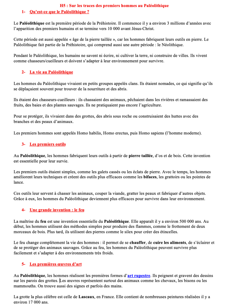 Le Paléolithique (CM1) : Sur la trace des premiers hommes 2 Leçon sur le Paléolithique : Sur la trace des premiers hommes