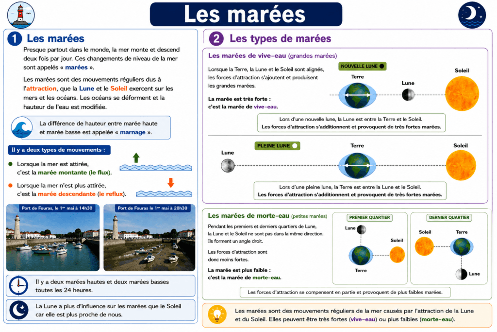 les marées CM1 CM2,marée de vive-eau,marée de morte-eau,coefficient de marée