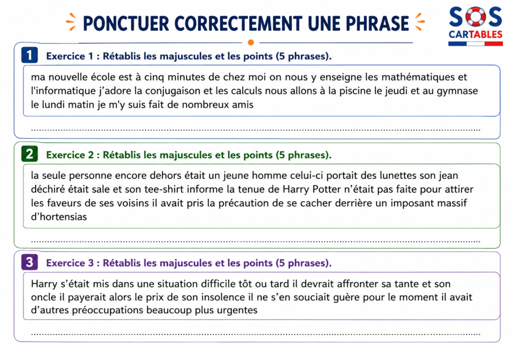 Ponctuer une phrase CM1 CM2 : exercices corrigés gratuits 2 Ponctuer correctement une phrase Série 1