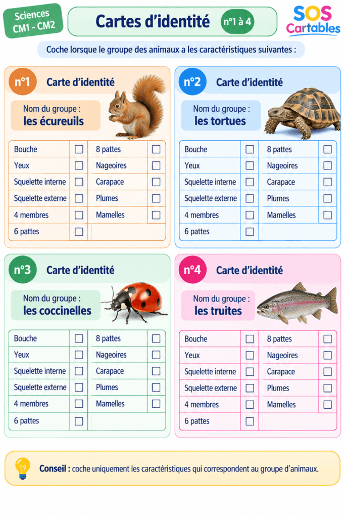La classification des animaux CM1 CM2 : leçon complète et gratuite 3 classification des animaux CM1 CM2,caractères,arborescence,groupes emboîtés