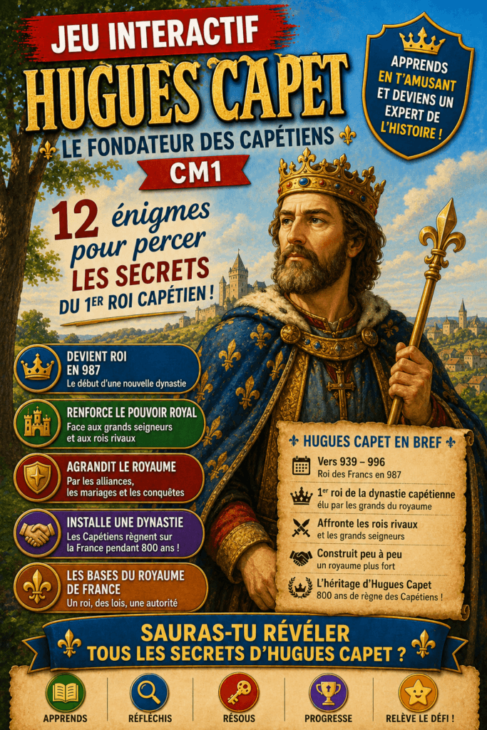 Escape Game Hugues Capet CM1 – Jeu interactif gratuit (12 questions) 5 escape game Hugues Capet CM1