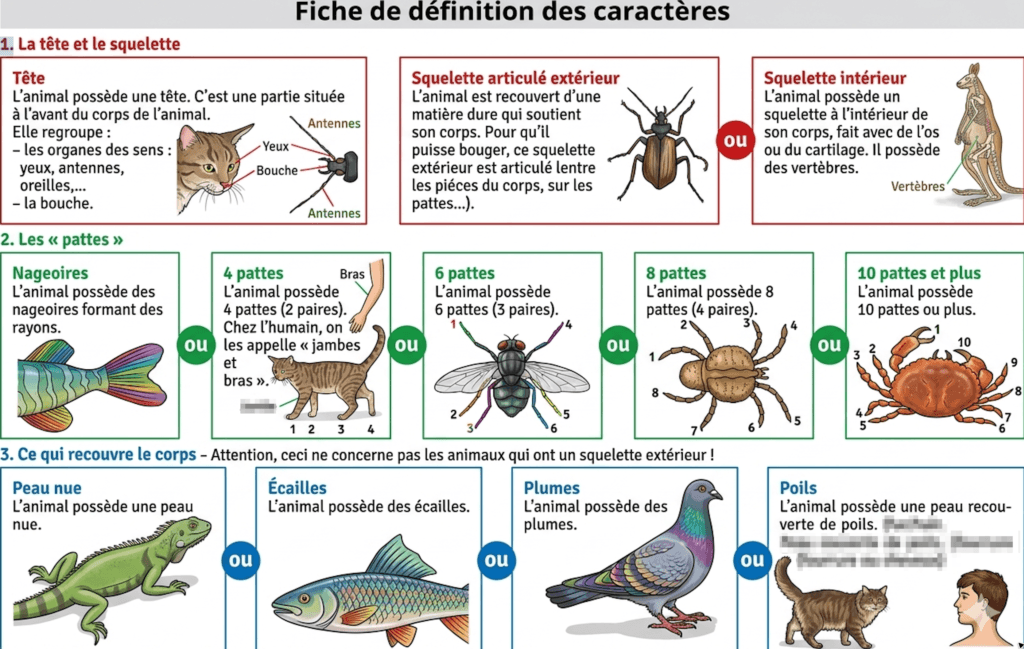 La classification des animaux CM1 CM2 — schéma groupes emboîtés vertébrés invertébrés caractères communs