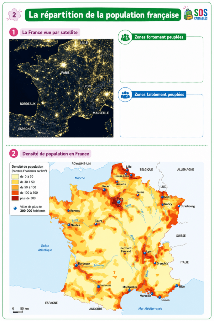 La population française CM1 CM2 : leçon complète et essentielle 5 documents leçon population française CM1 CM2 - SOS Cartables