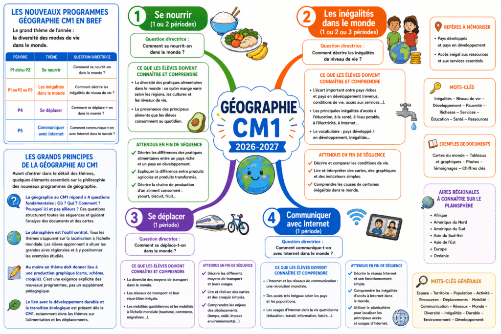 Nouveaux programmes Géographie CM1 (2026) : Rentrée septembre 2026