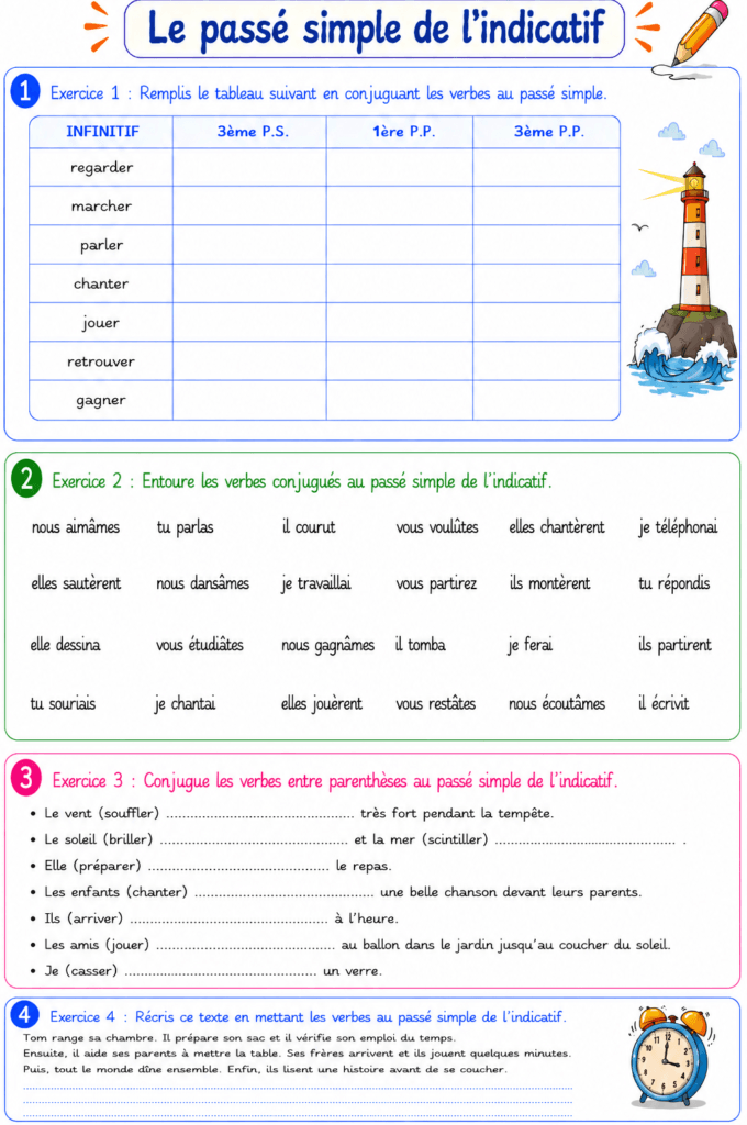 fiche-illustree-exercices-passe-simple-verbes-er-tableau-conjugaison-reconnaissance-reecriture-cm2