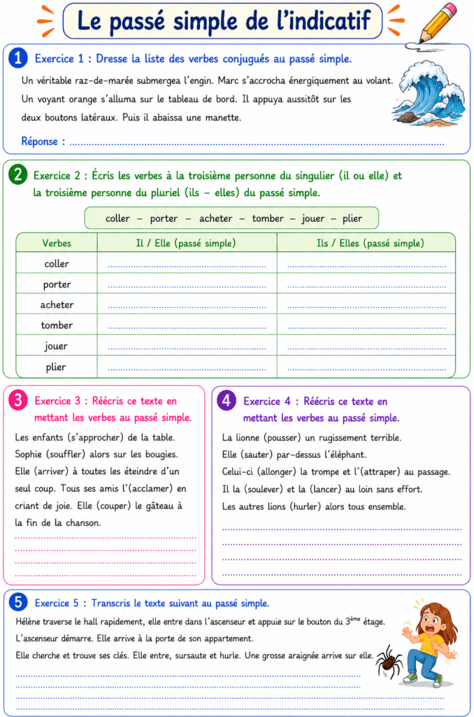 exercices passé simple verbes en -er Série 1