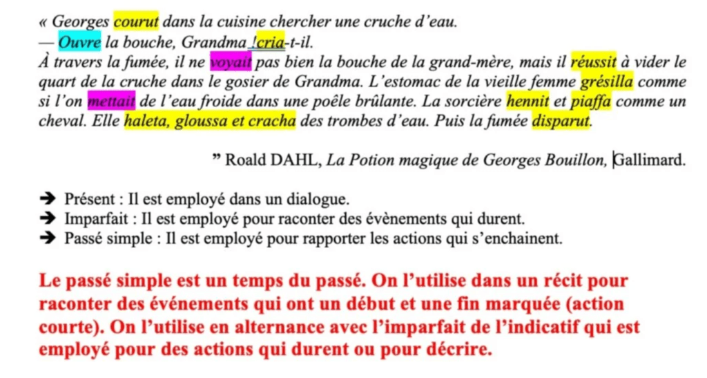 extrait-potion-magique-georges-bouillon-roald-dahl-verbes-passe-simple-imparfait-present-surlignés