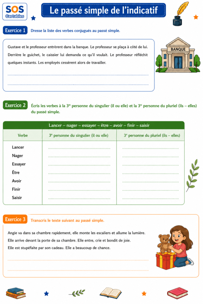 Fiche d'exercices sur le passé simple : être avoir verbes en er et verbes en ir