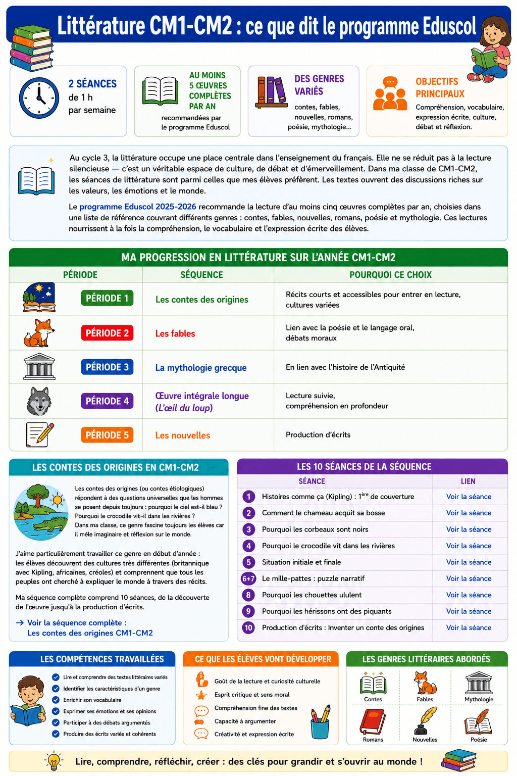 LITTÉRATURE CM1 CM2 — infographie récapitulative des séquences