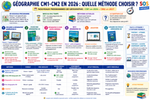 Lire la suite à propos de l’article Méthode de géographie CM1 CM2 : quelle méthode choisir en 2026 ? Comparatif complet