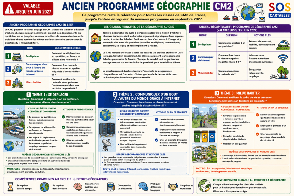 Ancien programme Géographie CM2 : Année 2026-2027