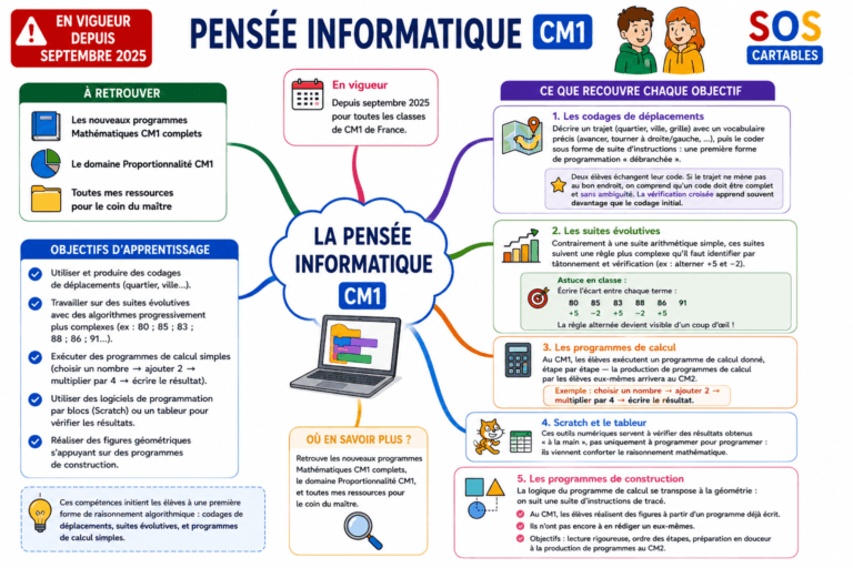 Nouveaux programmes Maths CM1 : Pensée informatique 4 leçons et exercices CM1-CM2,SOS Cartables,Sciences