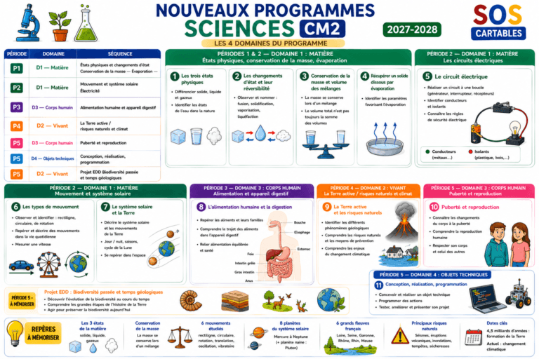 Nouveaux Programmes Sciences CM2 - Rentrée 2027 6 leçons et exercices CM1-CM2,SOS Cartables,Sciences