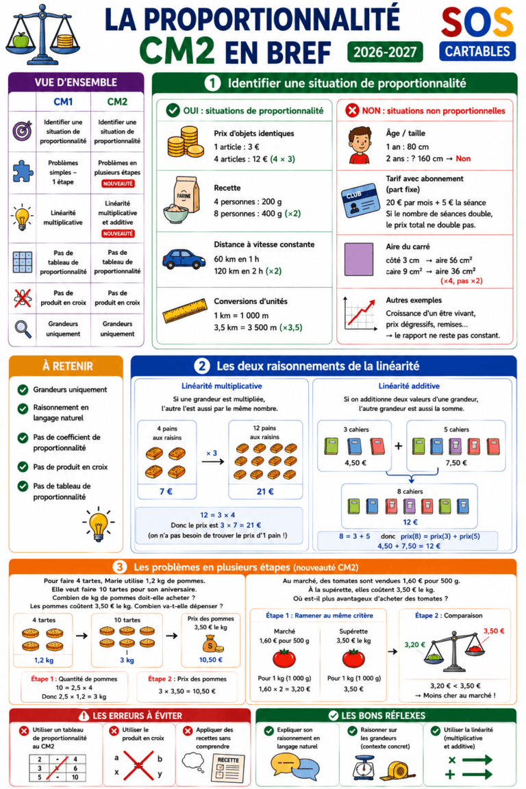 Nouveaux programmes Maths CM2 : Proportionnalité 4 leçons et exercices CM1-CM2,SOS Cartables,Sciences