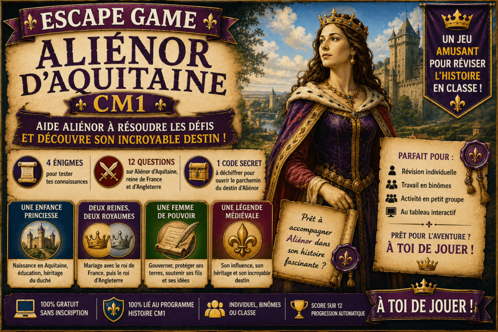Escape Game Aliénor d'Aquitaine CM1 – Jeu interactif gratuit