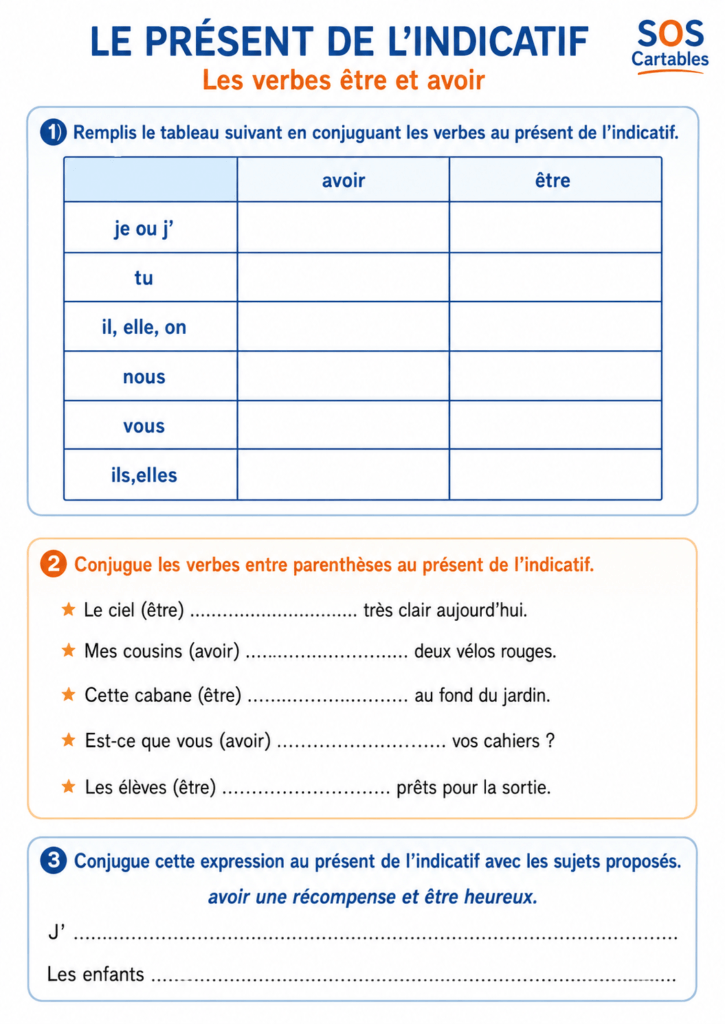 Exercices supplémentaires être et avoir CM1 CM2 série 2