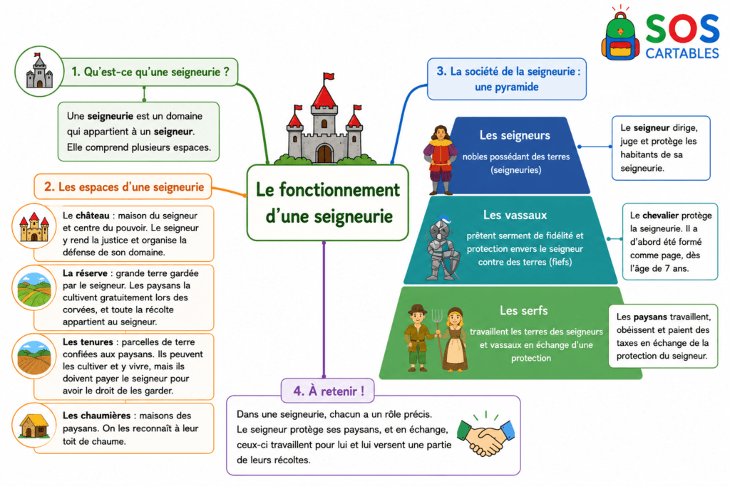 Le fonctionnement d'une seigneurie CM1 : la leçon complète 4 carte mentale du fonctionnement d'une seigneurie CM1