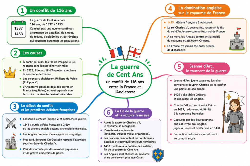 La guerre de Cent Ans 5 carte mentale sur la guerre de Cent Ans CM1 CM2