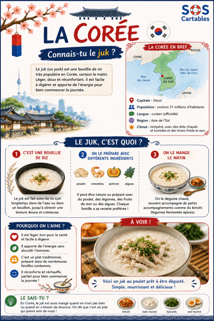 Se nourrir dans le monde CM1 : les petits-déjeuners 2 Fiche pays La Corée : connais-tu le juk, bouillie de riz coréenne - se nourrir dans le monde CM1