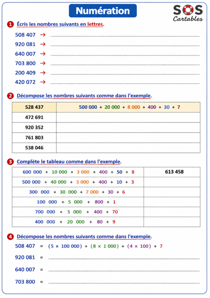 Décomposer des nombres entiers CM1 CM2 : exercices essentiels corrigés 4 décomposer des nombres entiers CM1 CM2,décomposition additive,décomposition multiplicative
