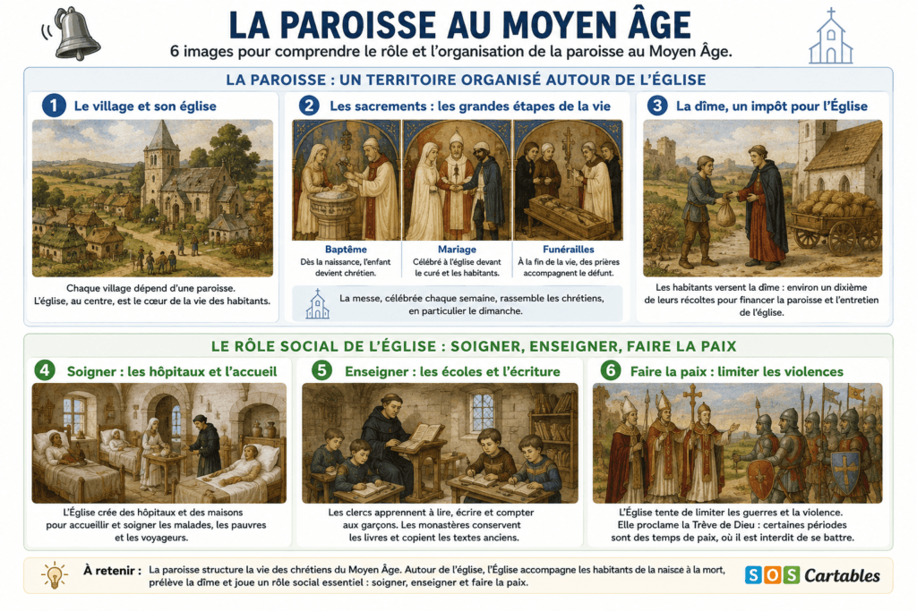 La paroisse CM1 : comment l'Église encadre la vie des chrétiens ? 3 documents sur la paroisse CM1 - église curé sacrements Moyen Âge