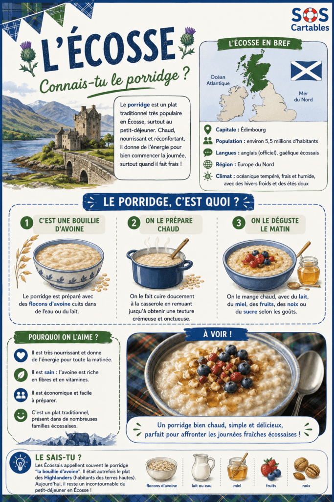Se nourrir dans le monde CM1 : les petits-déjeuners 3 Fiche pays L'Écosse : connais-tu le porridge, bouillie d'avoine écossaise