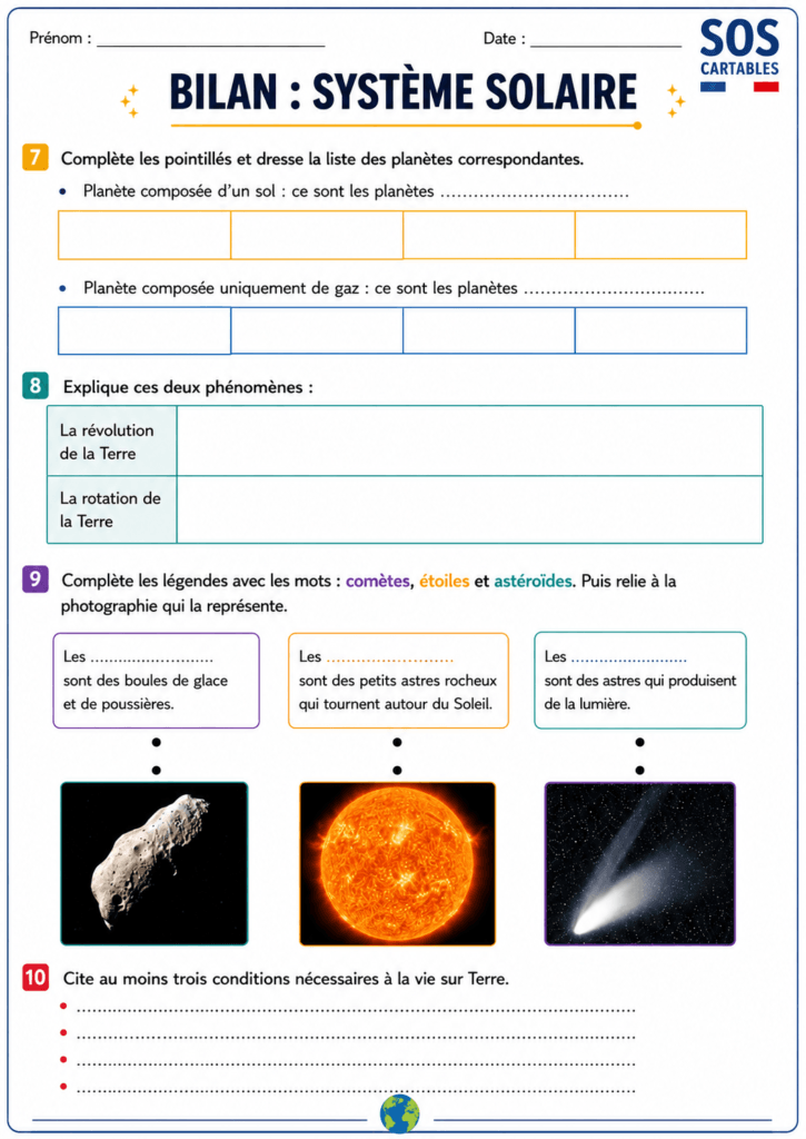 Évaluation Système solaire CM1 CM2 : bilan + corrigé PDF 5 Évaluation Système solaire CM1 CM2,système solaire,évaluation