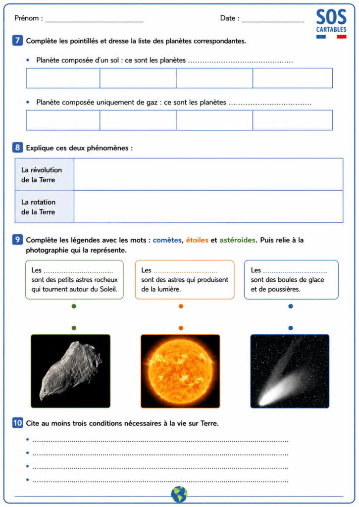 Évaluation Système solaire CM1 CM2 : bilan + corrigé PDF 4 Évaluation Système solaire CM1 CM2,système solaire,évaluation