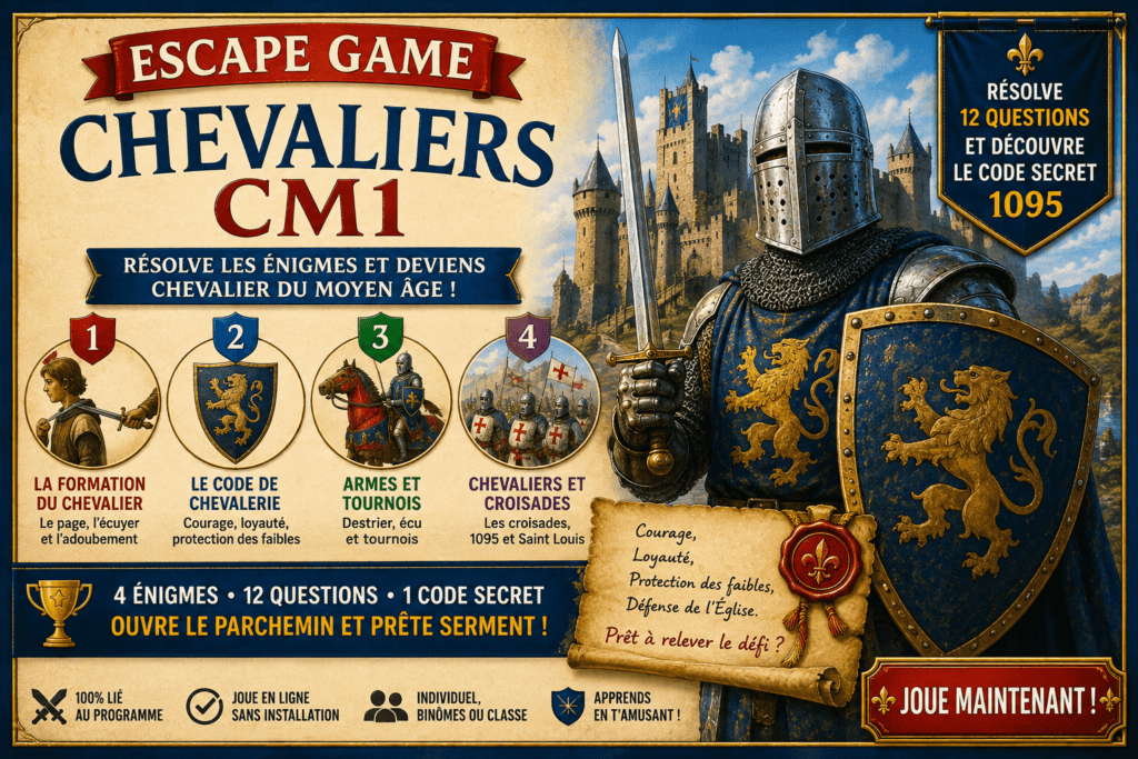 Escape Game Chevaliers CM1 – L'Ordre des Chevaliers (12 questions) 5 Escape Game Chevaliers CM1 – L'Ordre des Chevaliers (12 questions)